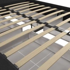 Kelly Dark Gray Linen Upholstered Queen Bed with Storage by Novogratz -Elama Sales Store dark gray linen novogratz platform beds 4296439n 4f 1000