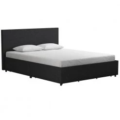 Kelly Dark Gray Linen Upholstered Queen Bed with Storage by Novogratz