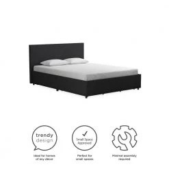 Kelly Dark Gray Linen Upholstered Queen Bed with Storage by Novogratz -Elama Sales Store dark gray linen novogratz platform beds 4296439n fa 1000