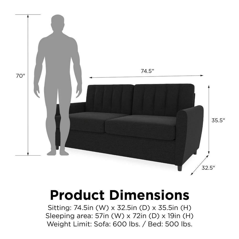 Brittany 32.5 W Dark Gray Linen Sleeper Sofa with Memory Foam Queen Mattress by Novogratz 12 Brittany 32.5 W Dark Gray Linen Sleeper Sofa with Memory Foam Queen Mattress by Novogratz - Image 12