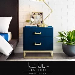 Millani Modern Dark Navy/Gold End Table Metal Base Knob Nightstand by Nicole Miller 17 Millani Modern Dark Navy/Gold End Table Metal Base Knob Nightstand by Nicole Miller -Elama Sales Store dark navy gold nicole miller end side tables nst156 09ng hd 31 1000
