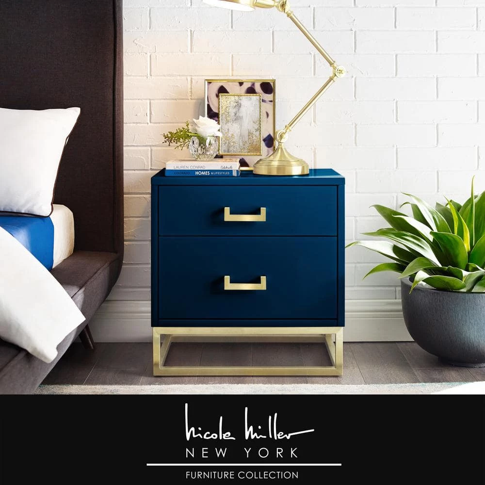 Millani Modern Dark Navy/Gold End Table Metal Base Knob Nightstand by Nicole Miller 9 Millani Modern Dark Navy/Gold End Table Metal Base Knob Nightstand by Nicole Miller - Image 9