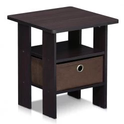 15.5 in. W Dark Walnut Square Wood End Table with 1-Drawer by Cubilan