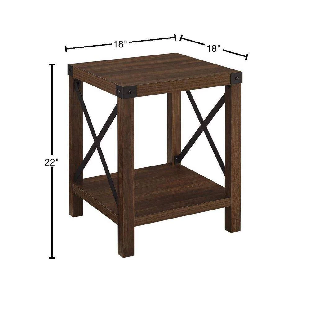 18 in. W Dark Walnut Square Wood End Table with 2-Shelves by Cubilan 3 18 in. W Dark Walnut Square Wood End Table with 2-Shelves by Cubilan - Image 3