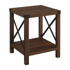 18 in. W Dark Walnut Square Wood End Table with 2-Shelves by Cubilan