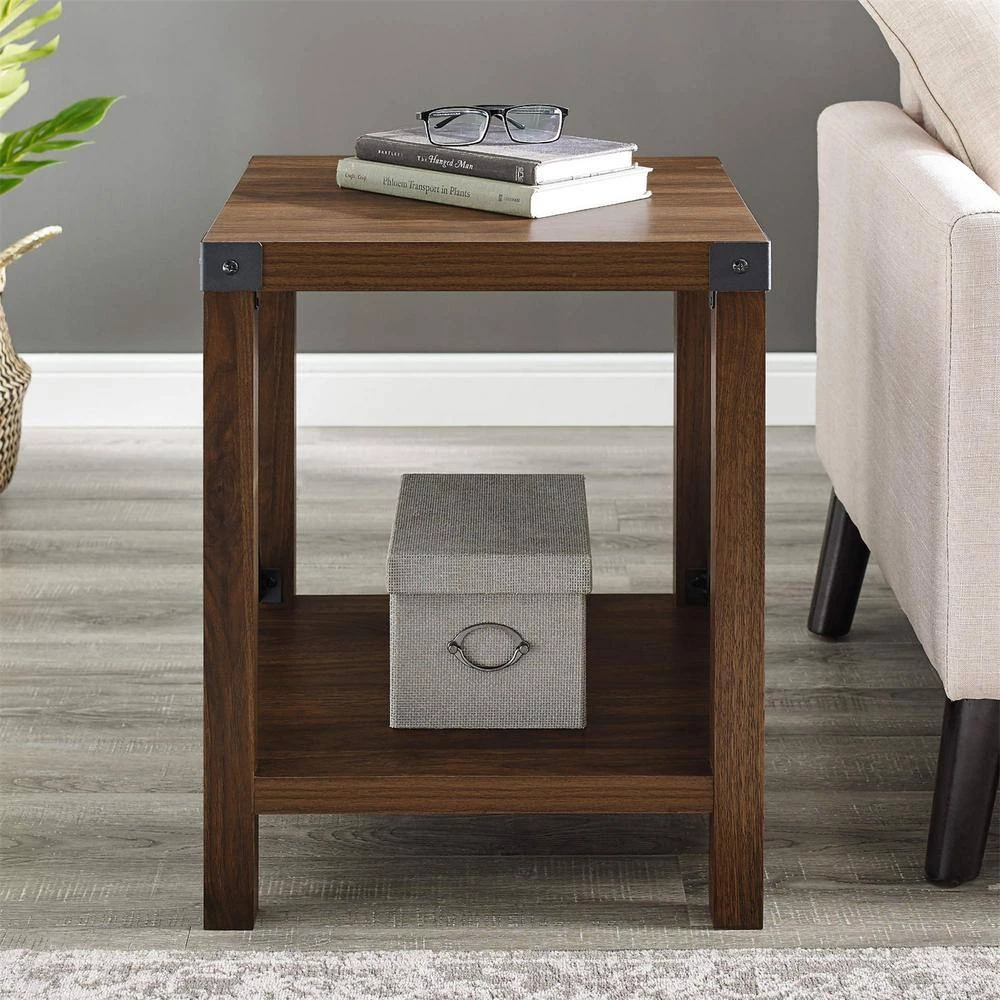 18 in. W Dark Walnut Square Wood End Table with 2-Shelves by Cubilan 4 18 in. W Dark Walnut Square Wood End Table with 2-Shelves by Cubilan - Image 4