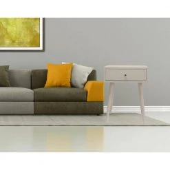 18 in. W Gloss White Rectangle Wood End Table with 1-Drawer by Cubilan -Elama Sales Store gloss white cubilan end side tables b07qpc2534 31 1000