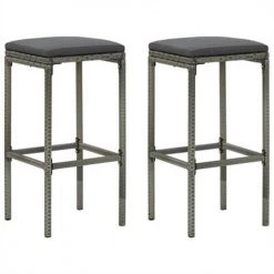 29.9 in. Grey steel Frame Adjustable Cushioned Bar Stools with Gray Poly Rattan Seat (Set of 2) by Cubilan