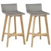 35.4 in. Brown and Gray Solid Acacia Wood Frame Bar Stool with PE Rattan Seat (Set of 2) by Cubilan