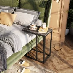 18.9 in. Gray C-Shaped Wood End Table by Cubilan -Elama Sales Store gray cubilan end side tables b07hcbr1y1 4f 1000