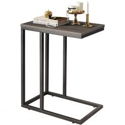 18.9 in. Gray C-Shaped Wood End Table by Cubilan -Elama Sales Store gray cubilan end side tables b07hcbr1y1 fa 1000