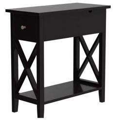 23.5 in. W Gray Rectangle Wood End Table with 1-Drawer by Cubilan