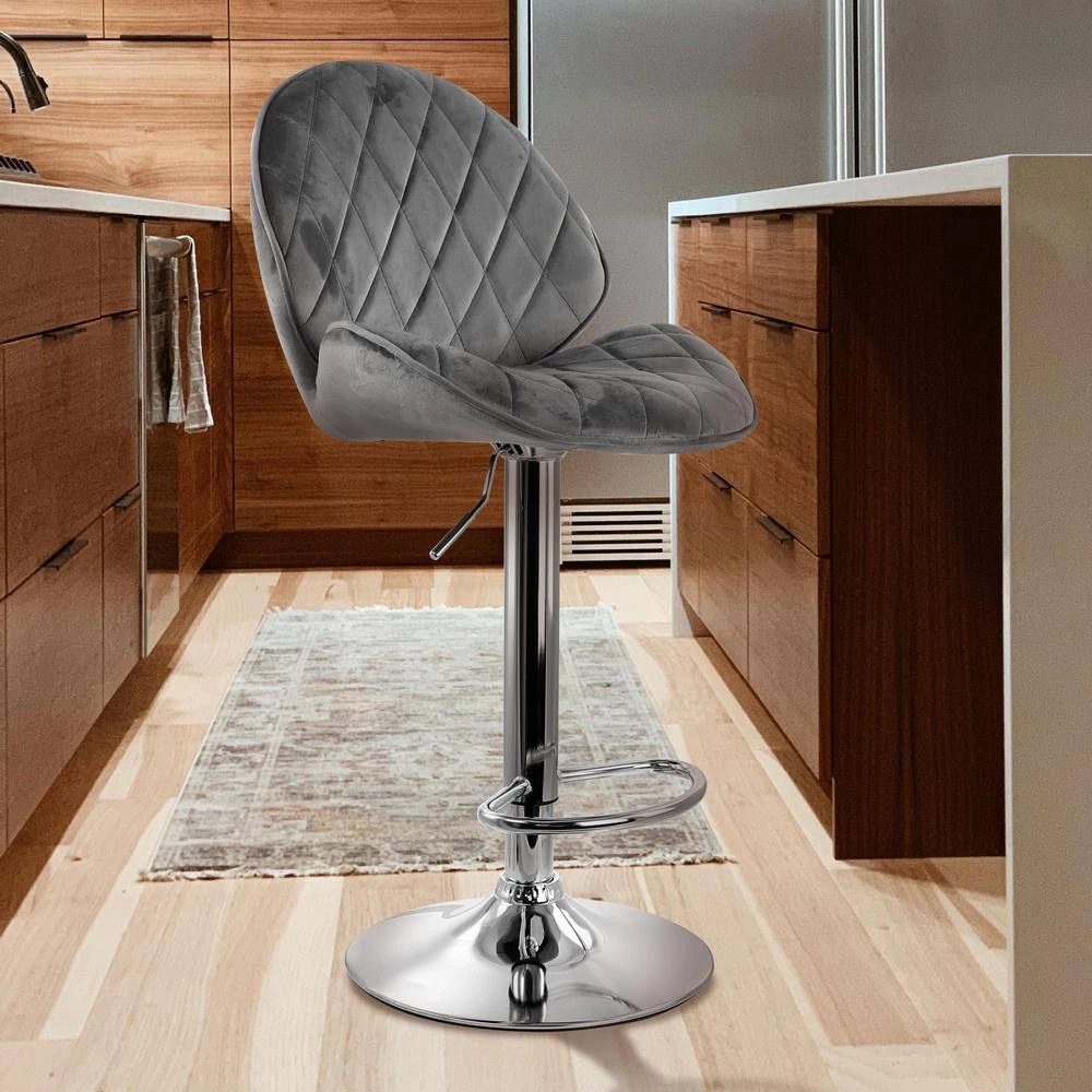 2-Piece Diamond Tufted Velvet Material Adjustable 35 in. Bar Stool in Gray with Chrome Trim and Base by Elama 9 2-Piece Diamond Tufted Velvet Material Adjustable 35 in. Bar Stool in Gray with Chrome Trim and Base by Elama - Image 9