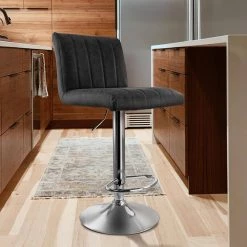 2-Piece Vintage Faux Leather Adjustable 35 in. Bar Stool in Gray with Black Base by Elama -Elama Sales Store gray elama bar stools 985116703m 31 1000