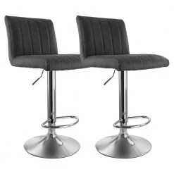 2-Piece Vintage Faux Leather Adjustable 35 in. Bar Stool in Gray with Black Base by Elama