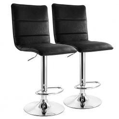 2-Piece Vintage 35 in. Faux Leather Adjustable Bar Stool in Gray with Chrome Base by Elama
