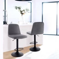 36 in. Gray High Back Fabric Adjustable Bar Stool with Black Base (Set of 2) by Elama -Elama Sales Store gray elama bar stools 985116753m 31 1000