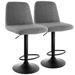 36 in. Gray High Back Fabric Adjustable Bar Stool with Black Base (Set of 2) by Elama