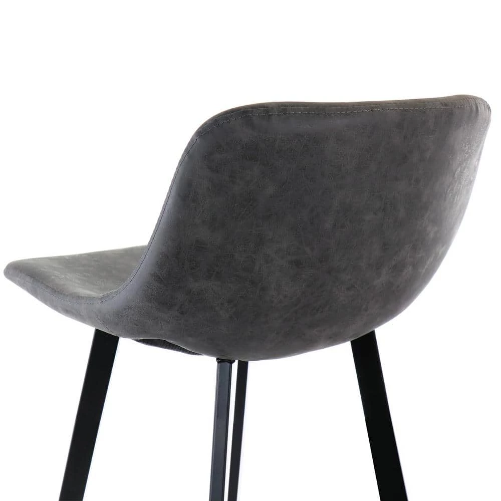 Faux Leather 38 in. Gray Low Back Metal Bar Stool with Black Legs by Elama 6 Faux Leather 38 in. Gray Low Back Metal Bar Stool with Black Legs by Elama - Image 6