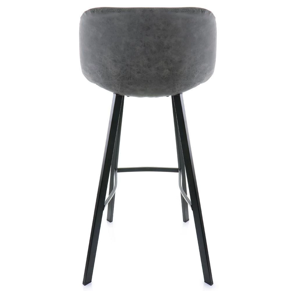 Faux Leather 38 in. Gray Low Back Metal Bar Stool with Black Legs by Elama 4 Faux Leather 38 in. Gray Low Back Metal Bar Stool with Black Legs by Elama - Image 4