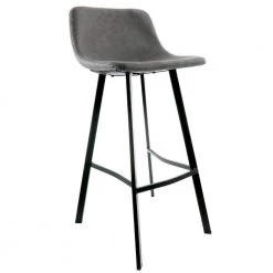 Faux Leather 38 in. Gray Low Back Metal Bar Stool with Black Legs by Elama