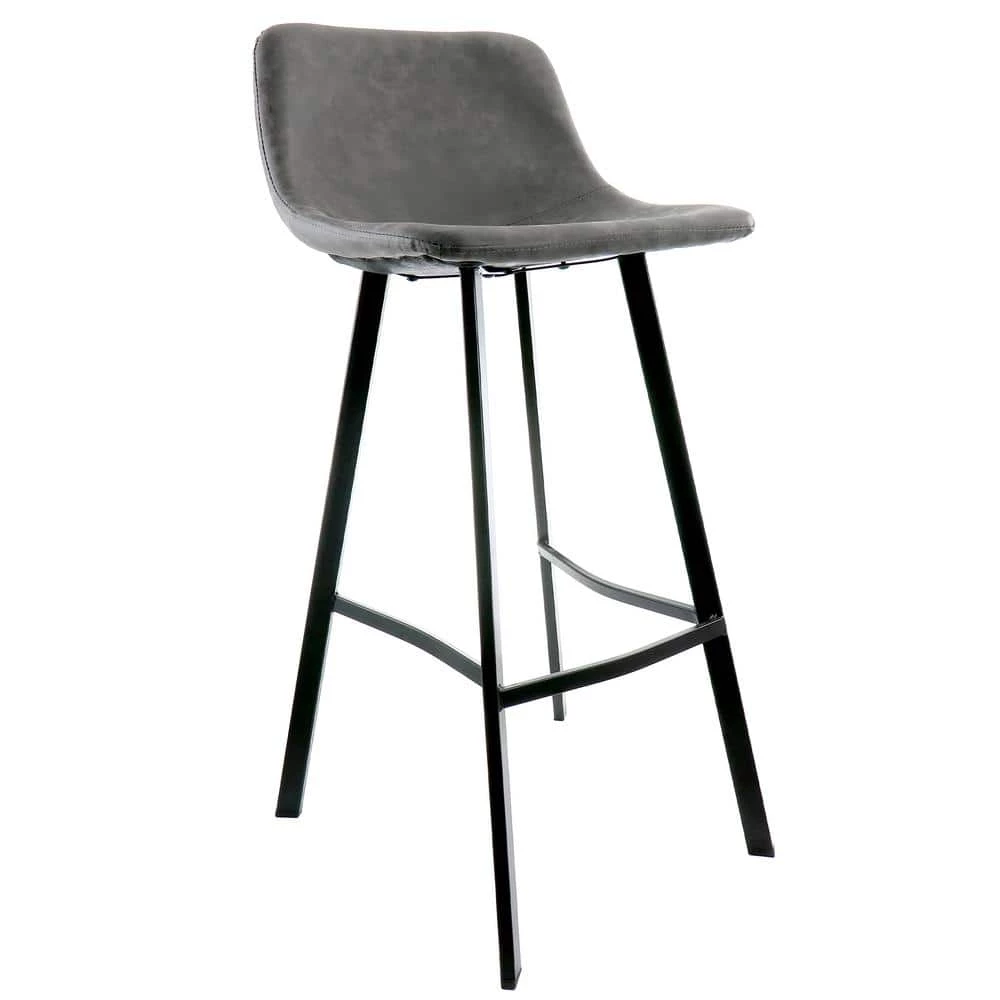 Faux Leather 38 in. Gray Low Back Metal Bar Stool with Black Legs by Elama 1 Faux Leather 38 in. Gray Low Back Metal Bar Stool with Black Legs by Elama