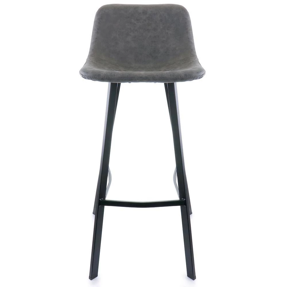 Faux Leather 38 in. Gray Low Back Metal Bar Stool with Black Legs by Elama 3 Faux Leather 38 in. Gray Low Back Metal Bar Stool with Black Legs by Elama - Image 3