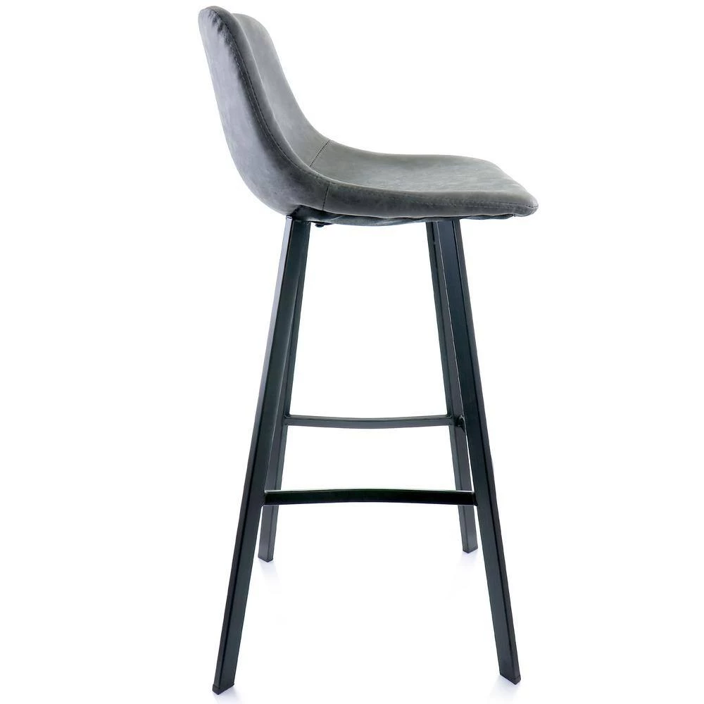 Faux Leather 38 in. Gray Low Back Metal Bar Stool with Black Legs by Elama 2 Faux Leather 38 in. Gray Low Back Metal Bar Stool with Black Legs by Elama - Image 2