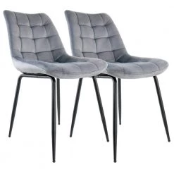 32 In. Gray Velvet High Back Office Chair with Black Chairs (Set of 2) by Elama