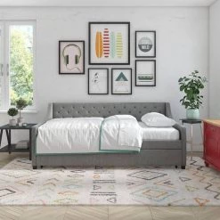 Her Majesty Gray Linen Twin Daybed and Trundle by Novogratz -Elama Sales Store gray linen novogratz daybeds 4330439n a0 1000