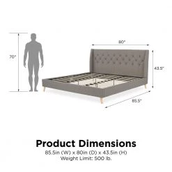 Her Majesty Gray Linen King Bed Frame by Novogratz -Elama Sales Store gray linen novogratz platform beds 4135449n 40 1000