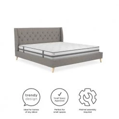 Her Majesty Gray Linen King Bed Frame by Novogratz -Elama Sales Store gray linen novogratz platform beds 4135449n 44 1000