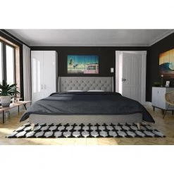 Her Majesty Gray Linen King Bed Frame by Novogratz -Elama Sales Store gray linen novogratz platform beds 4135449n fa 1000