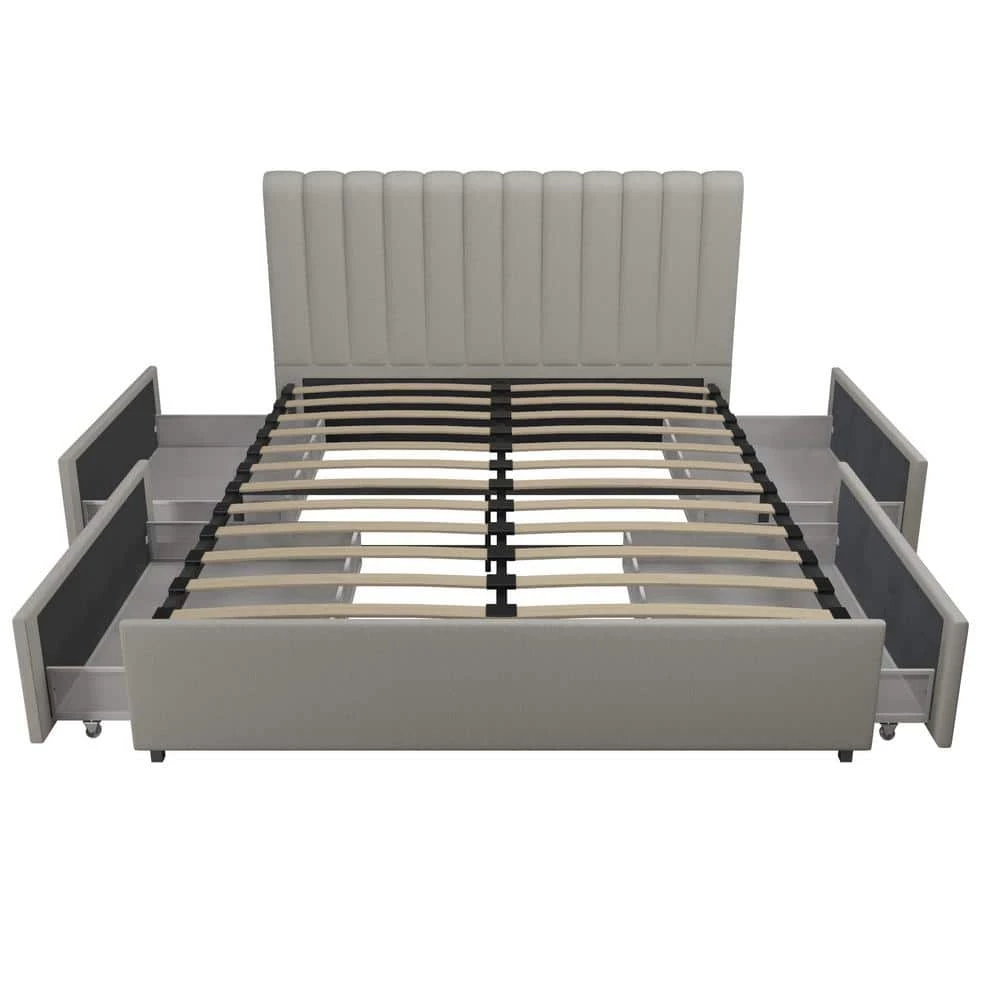 Brittany Gray Upholstered Queen Size Bed with Storage Drawers by Novogratz 9 Brittany Gray Upholstered Queen Size Bed with Storage Drawers by Novogratz - Image 9