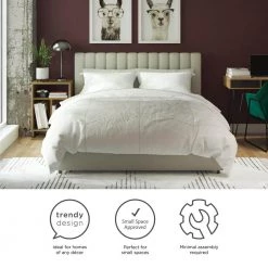 Brittany Gray Upholstered Queen Size Bed with Storage Drawers by Novogratz