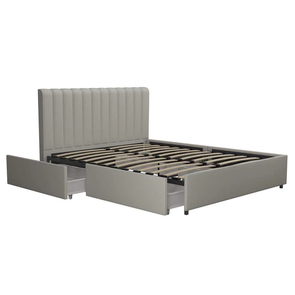 Brittany Gray Upholstered Queen Size Bed with Storage Drawers by Novogratz 7 Brittany Gray Upholstered Queen Size Bed with Storage Drawers by Novogratz - Image 7