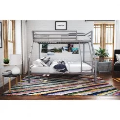Maxwell Twin-Over-Full Metal Gray Bunk Bed with Ladder and Guardrails by Novogratz -Elama Sales Store gray novogratz bunk beds 4146429n 40 1000