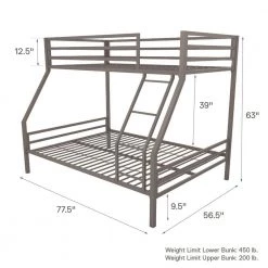 Maxwell Twin-Over-Full Metal Gray Bunk Bed with Ladder and Guardrails by Novogratz -Elama Sales Store gray novogratz bunk beds 4146429n 44 1000