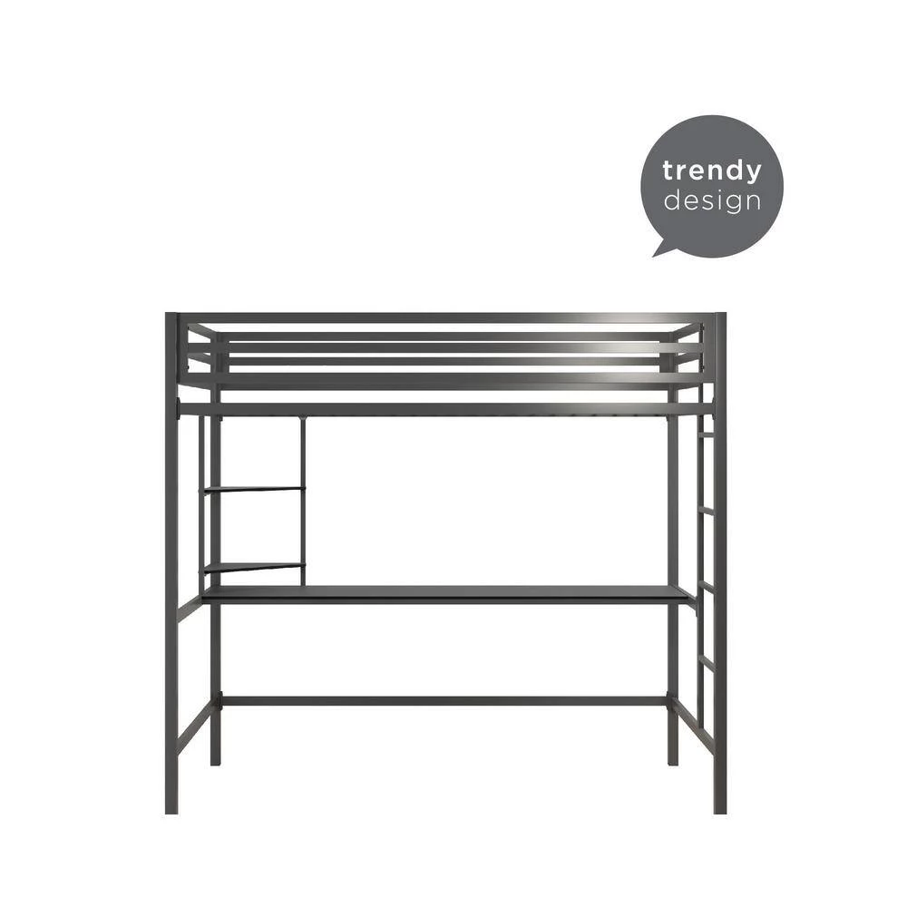 Maxwell Metal Twin Loft Bed with Desk and Shelves, Gray/ Black by Novogratz 10 Maxwell Metal Twin Loft Bed with Desk and Shelves, Gray/ Black by Novogratz - Image 10