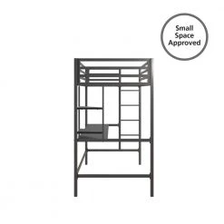 Maxwell Metal Twin Loft Bed with Desk and Shelves, Gray/ Black by Novogratz 21 Maxwell Metal Twin Loft Bed with Desk and Shelves, Gray/ Black by Novogratz -Elama Sales Store gray novogratz loft beds 4370429n 4f 1000