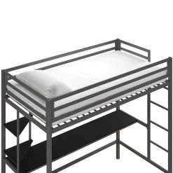 Maxwell Metal Twin Loft Bed with Desk and Shelves, Gray/ Black by Novogratz 18 Maxwell Metal Twin Loft Bed with Desk and Shelves, Gray/ Black by Novogratz -Elama Sales Store gray novogratz loft beds 4370429n 66 1000