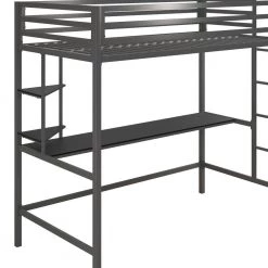 Maxwell Metal Twin Loft Bed with Desk and Shelves, Gray/ Black by Novogratz 19 Maxwell Metal Twin Loft Bed with Desk and Shelves, Gray/ Black by Novogratz -Elama Sales Store gray novogratz loft beds 4370429n 77 1000