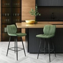 2-Piece Faux Leather 37.75 in. Bar Chair in Green with Metal Legs by Elama -Elama Sales Store green elama bar stools 985116686m 31 1000