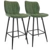 2-Piece Faux Leather 37.75 in. Bar Chair in Green with Metal Legs by Elama