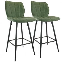 Elama Sales Store 33 2-Piece Faux Leather 37.75 in. Bar Chair in Green with Metal Legs by Elama
