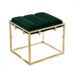 Judson Green/Gold Channel Tufted Metal Frame Velvet Ottoman by Nicole Miller