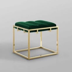 Judson Green/Gold Channel Tufted Metal Frame Velvet Ottoman by Nicole Miller -Elama Sales Store green gold nicole miller ottomans non118 02gn hd fa 1000