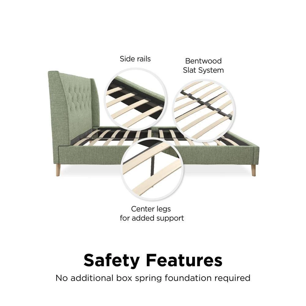 Her Majesty Green Linen Queen Upholstered Bed by Novogratz 9 Her Majesty Green Linen Queen Upholstered Bed by Novogratz - Image 9