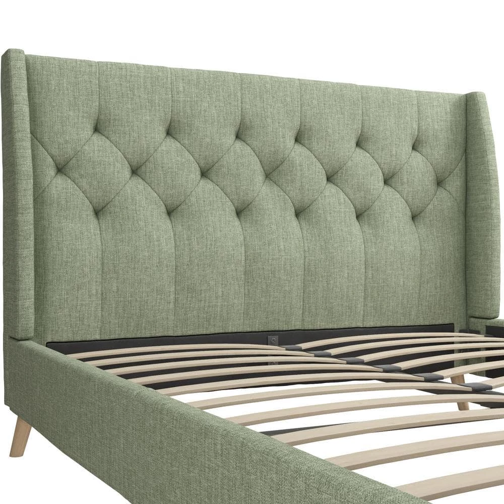 Her Majesty Green Linen Queen Upholstered Bed by Novogratz 3 Her Majesty Green Linen Queen Upholstered Bed by Novogratz - Image 3
