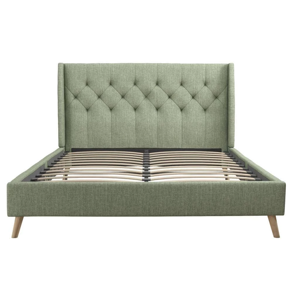 Her Majesty Green Linen Queen Upholstered Bed by Novogratz 6 Her Majesty Green Linen Queen Upholstered Bed by Novogratz - Image 6